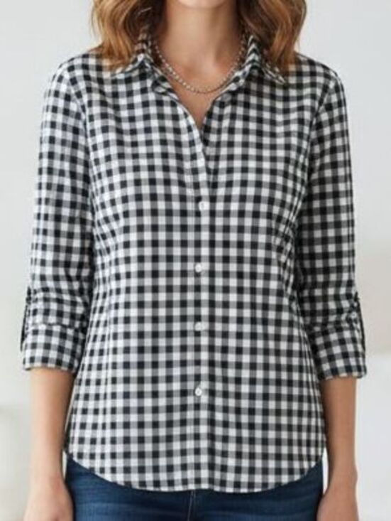 J. Crew Tops - J Crew Womens Sz S 100% Cotton Long Sleeve Button Up Shirt Buffalo Plaid Black